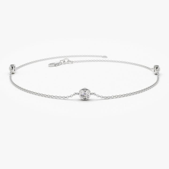 F/VS 0.40 CT 3 NATURAL ROUND DIAMOND BEZEL SET CHAIN BRACELET FOR WOMEN, 18K WHITE GOLD