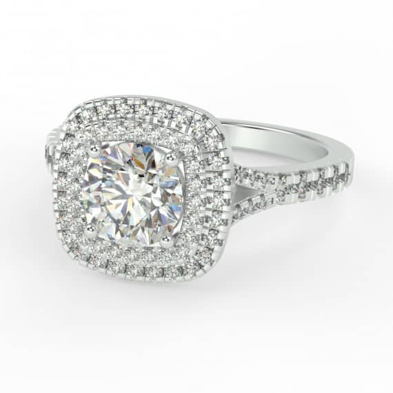 CERTIFIED... 1.00 CARAT ROUND HALO DIAMOND DOUBLE HALO ENGAGEMENT RING, PLATINUM