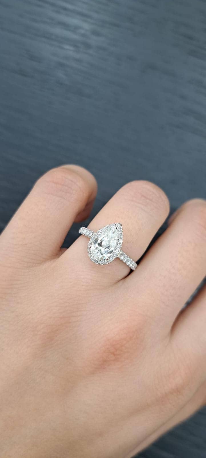 SPECIAL DEAL...! 1.50 CT PEAR DIAMOND HALO RING,HALLMARKED 18K WHITE GOLD