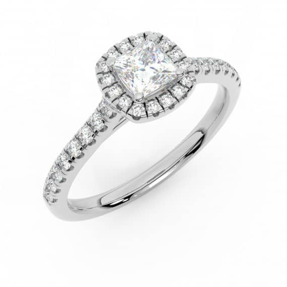 UK HALLMARKED GOLD & 0.60CT PRINCESS DIAMOND HALO ENGAGEMENT RING