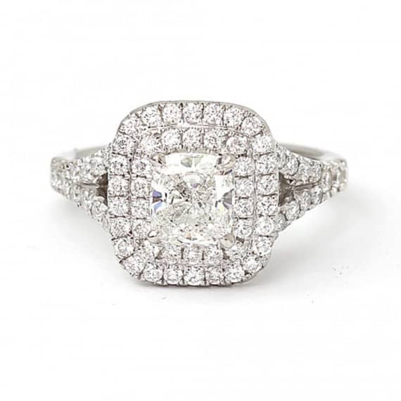 F/VS 1.00CT NATURAL ROUND DIAMOND DOUBLE HALO ENGAGEMENT RING, PLATINUM
