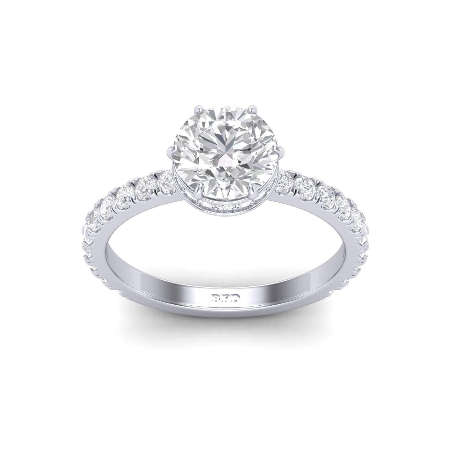 Round Diamond Hidden Halo Designer Engagement Ring
