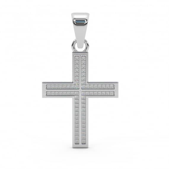 LAST PIECE F/VS 0.50 CARAT PRINCESS DIAMOND CROSS PENDANT WITH CHAIN, WHITE GOLD