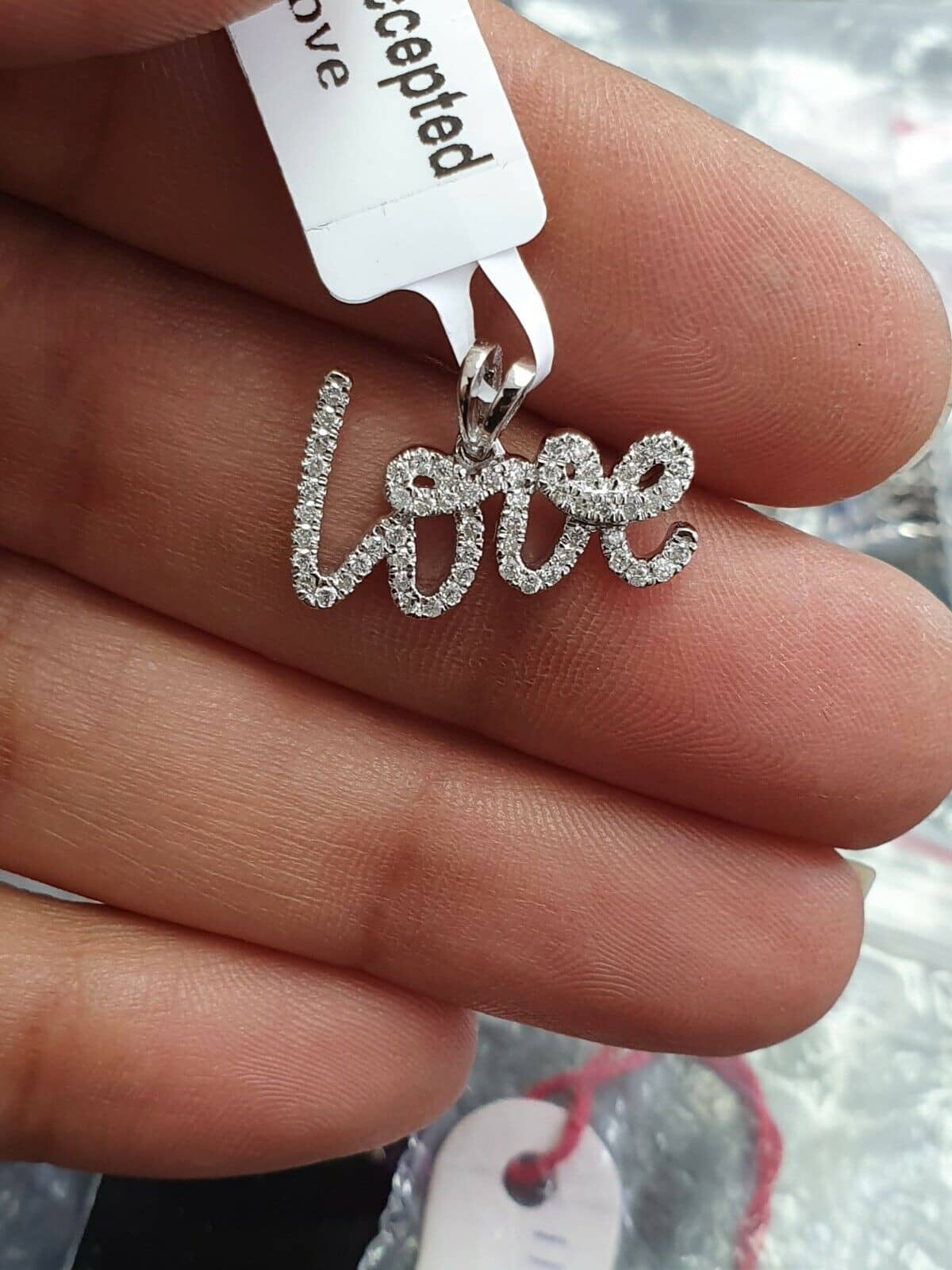 0.50 Ct Natural Diamond "LOVE" Pendant In White Gold With Chain