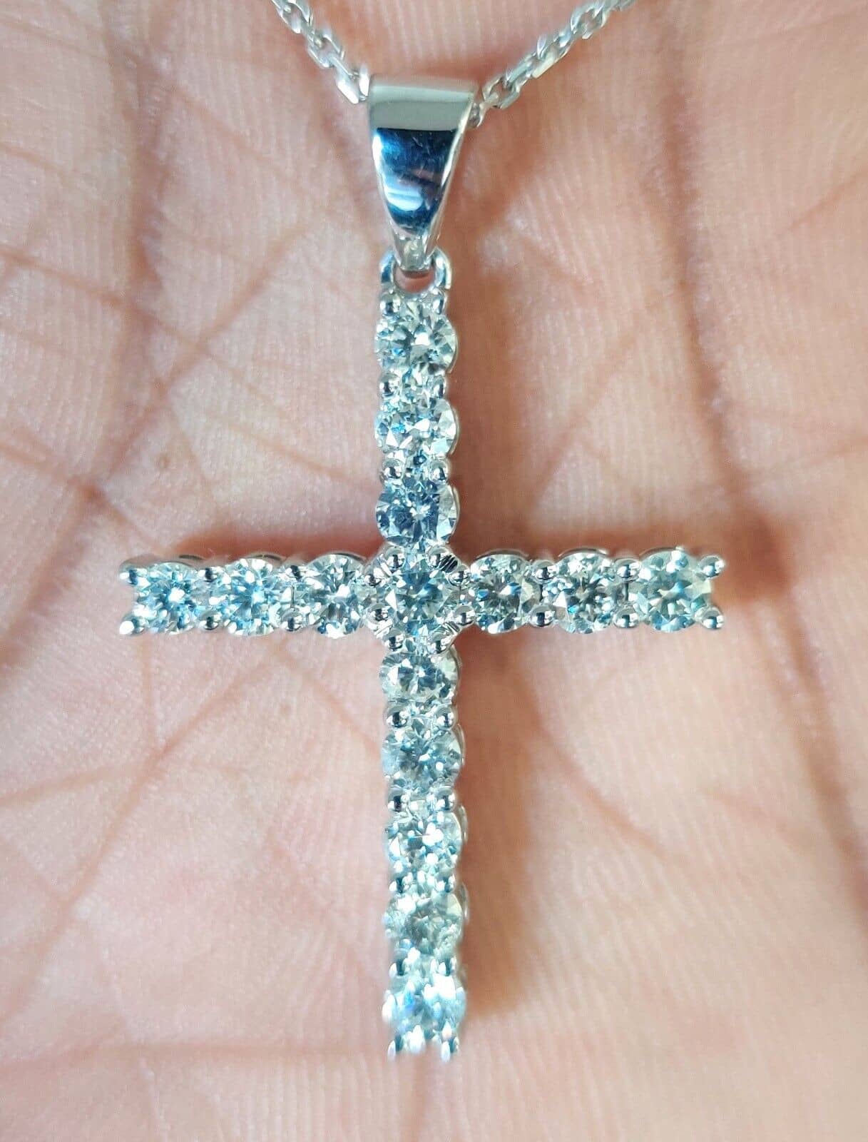 Cross Pendant, F-G/VS 1.75 Ct Natural Round Diamond Crafted in White Gold With 16" Inches Chain,