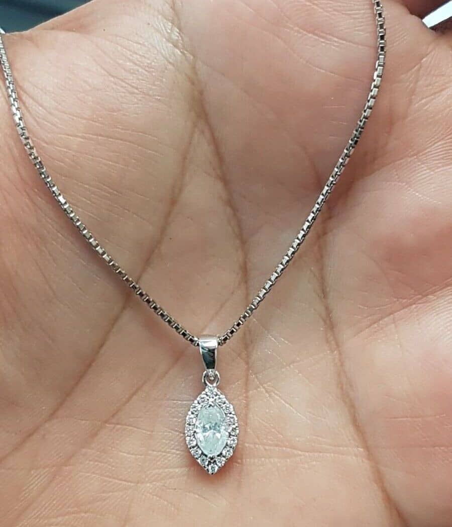 Last pcs..! 0.75 Ct Marquise Diamond Halo Pendant with Chain, White Gold