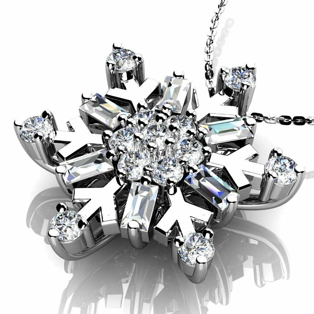 Last pcs..! 0.33 Ct Natural Diamond Snowflake Pendant with Chain, White Gold