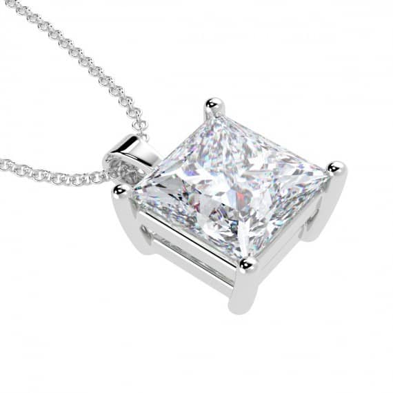 1.65Ct PRINCESS SOLITAIRE DIAMOND PENDANT WITH CHAIN IN 18K White Gold