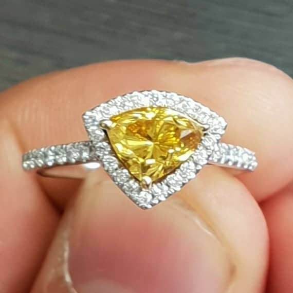1.50CT FANCY YELLOW FANCY SHAPE DIAMOND HALO RING IN PLATINUM