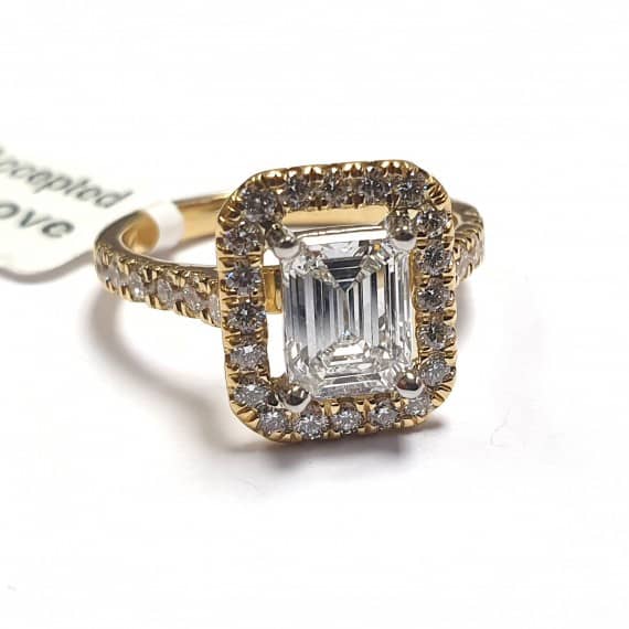 1 CT NATURAL EMERALD CUT DIAMOND HALO ENGAGEMENT RING MADE IN 18K YELLOW GOLD