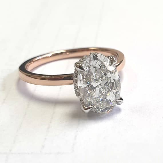 1 CT NATURAL OVAL SHAPE DIAMOND WITH HIDDEN HALO ENGAGEMENT RING IN 18K ROSE GOLD