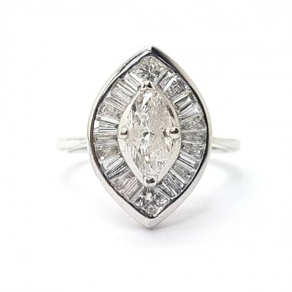 BARGAIN..! 1.50CT MARQUISE DIAMOND HALO ENGAGEMENT RING ,HALLMARKED 18K WHITE GOLD