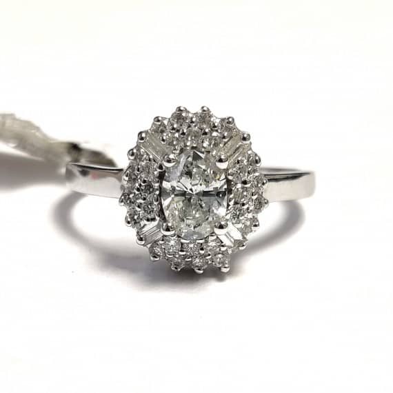 SPECIAL OFFER..! 1CT OVAL AND SIDE DIAMOND HALO ENGAGEMENT RING IN 18K WHITE GOLD- Last One
