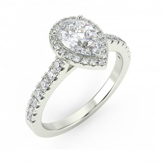 PEAR SHAPE DIAMOND HALO ENGAGEMENT RING IN WHITE GOLD - 1.00 CARAT
