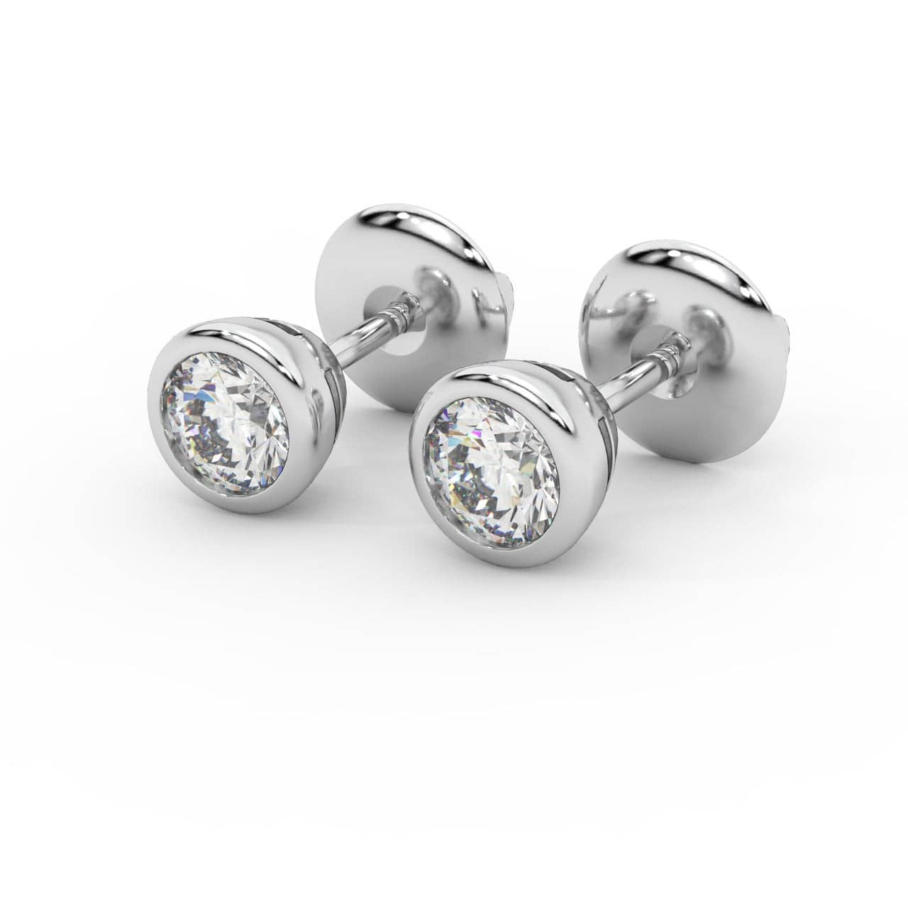 NEW YEAR SALE...! 4.2MM 0.25 CT BEZEL SET ROUND DIAMOND STUD EARRINGS IN WHITE GOLD