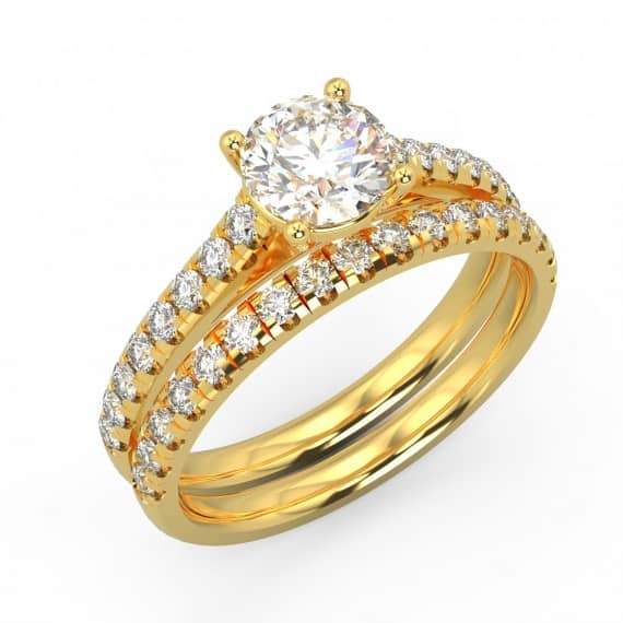 1.00CT ROUND DIAMOND ENGAGEMENT BRIDAL SET RING IN YELLOW GOLD HALLMARKED