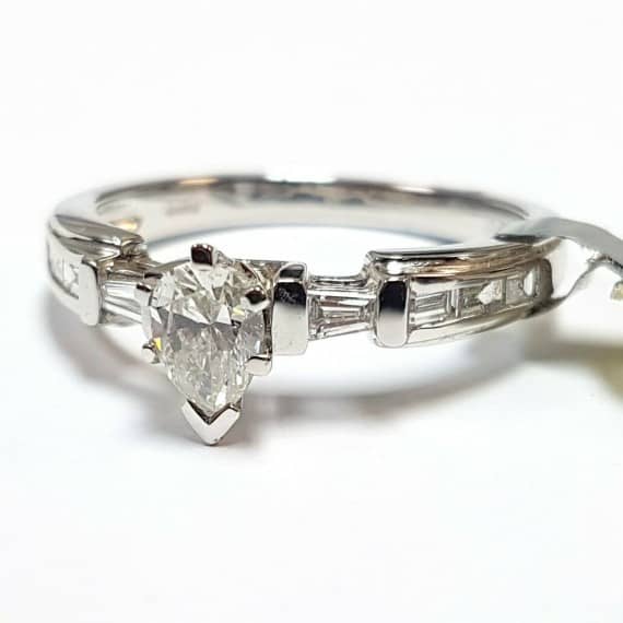 LAST PIECE..! 0.90CT NATURAL PEAR AND SIDE DIAMOND ENGAGEMENT RING MADE IN 18K WHITE GOLD