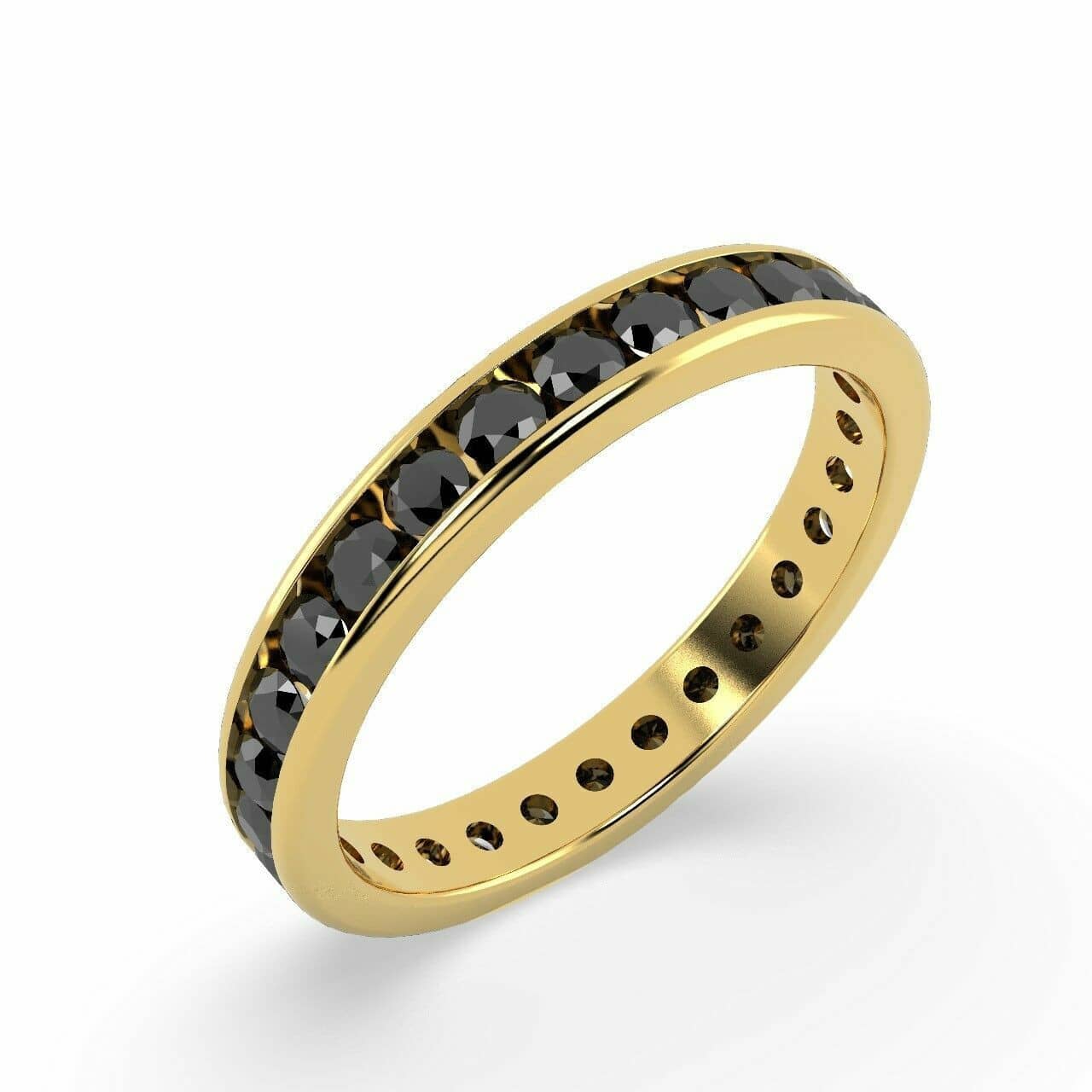 1.00-1.50Ct Round Black Diamond Full Eternity Ring, Heavy Yellow Gold