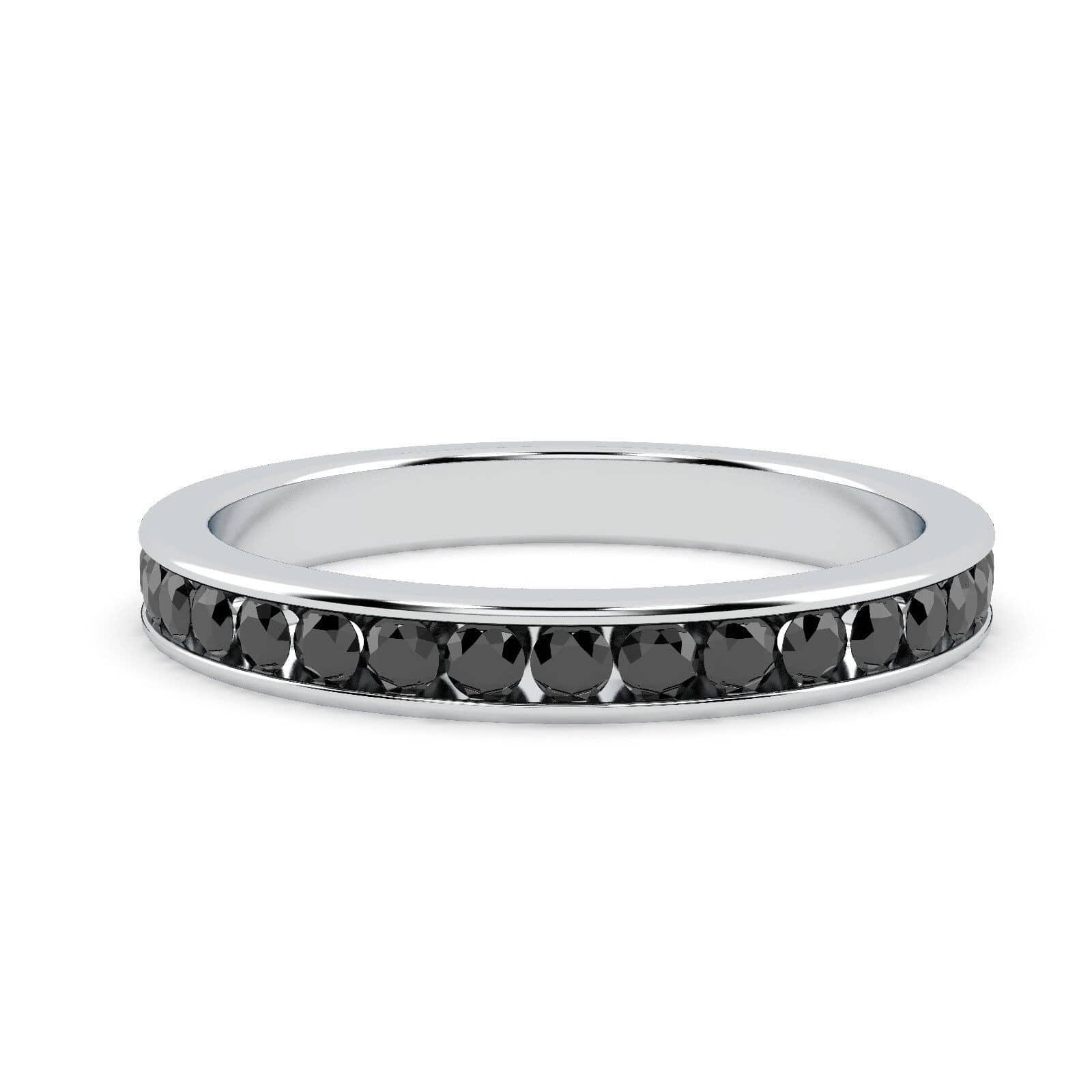 Round Black Diamond Channel Set Half Eternity Ring In 9K White Gold