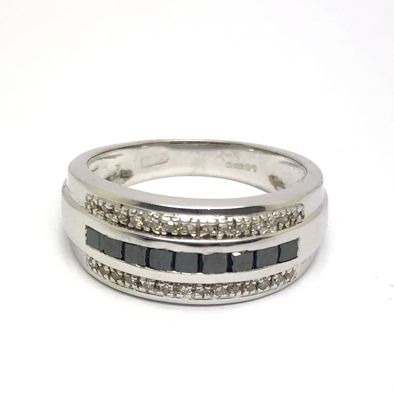 Clearance.! 8mm 1.00Ct Black & White Diamond Eternity Ring, Heavy 9K White Gold