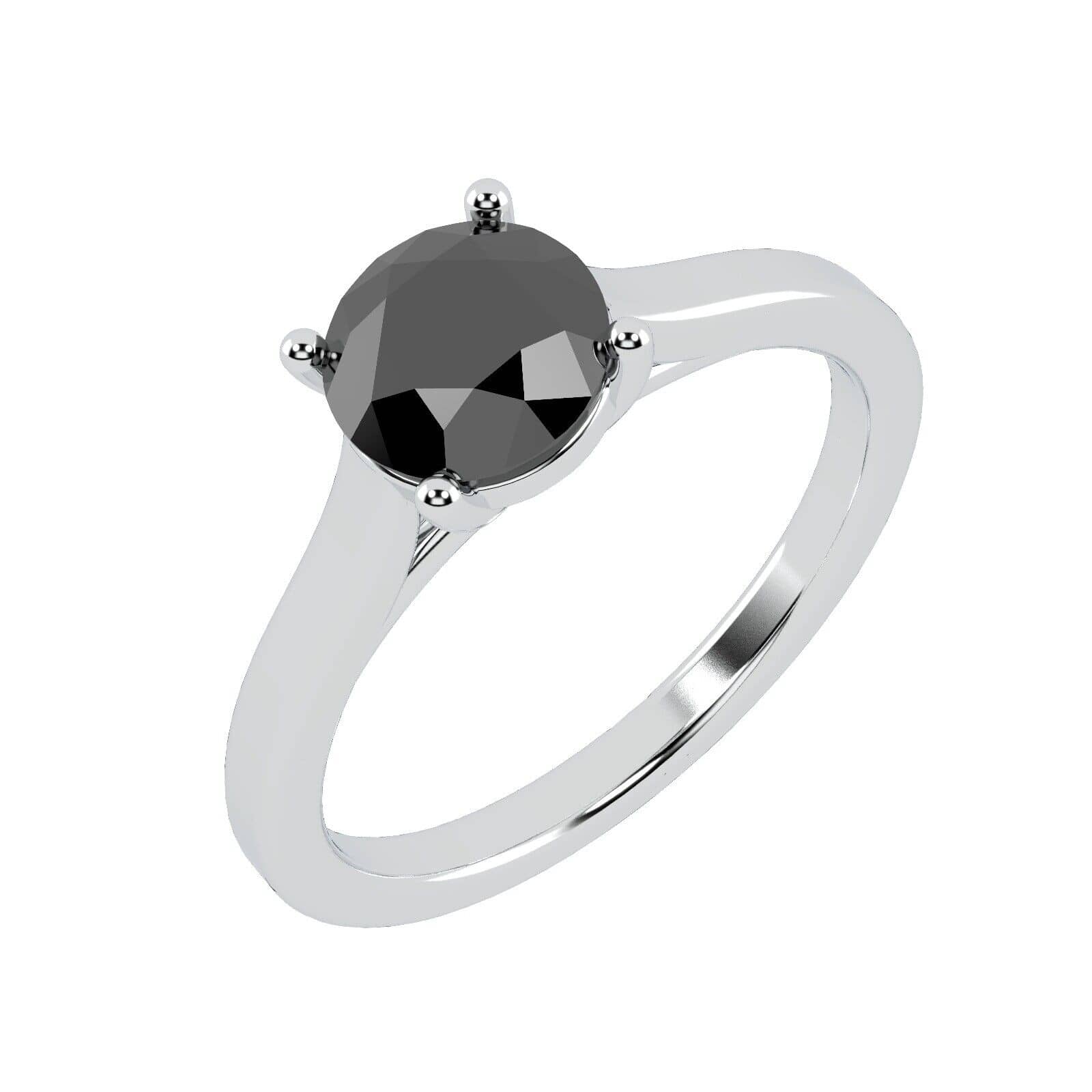 Heavy White Gold 1.50 Ct Round Black Diamond Solitaire Engagement Ring For Her