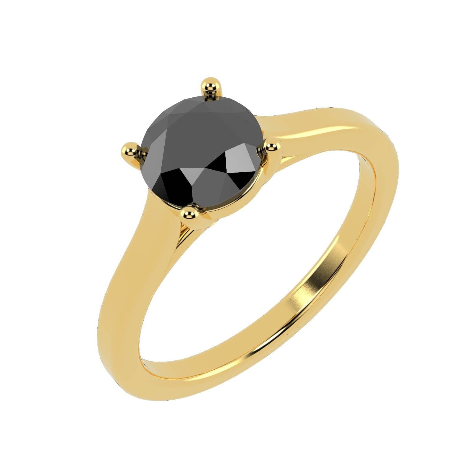 1.00 Ct Round Black Diamond Solitaire Engagement Ring In Yellow Gold For her