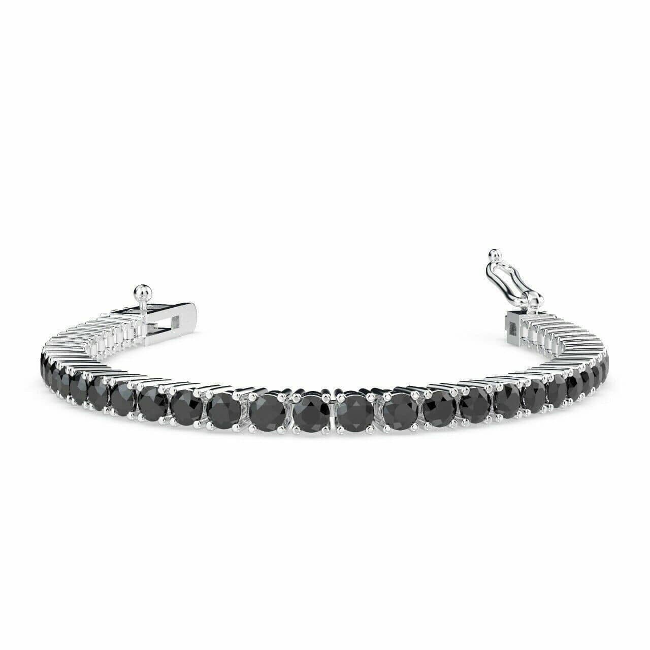 4.0Ct Natural Black Round Diamond Claw Set Tennis Bracelet, White Gold