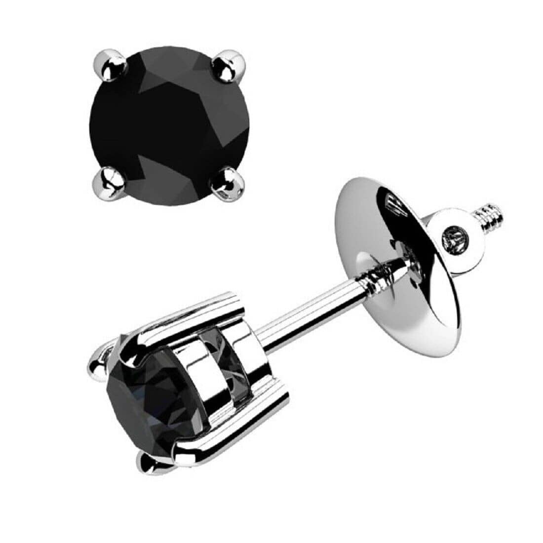 RRP £700 1.50Ct Natural Black Diamond Stud Earrings in White Gold-Push Back