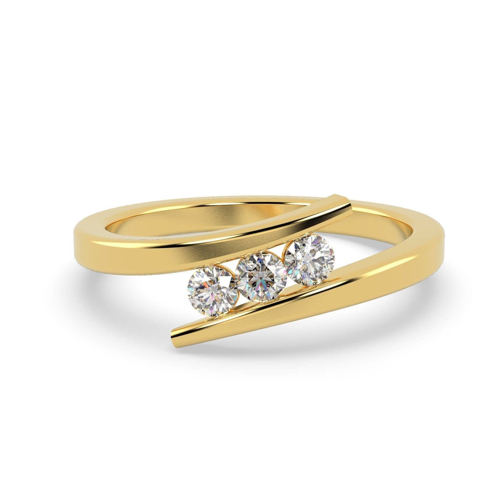 0.33 Ct Natural Round Diamond Three Stone Engagement Ring In Gold