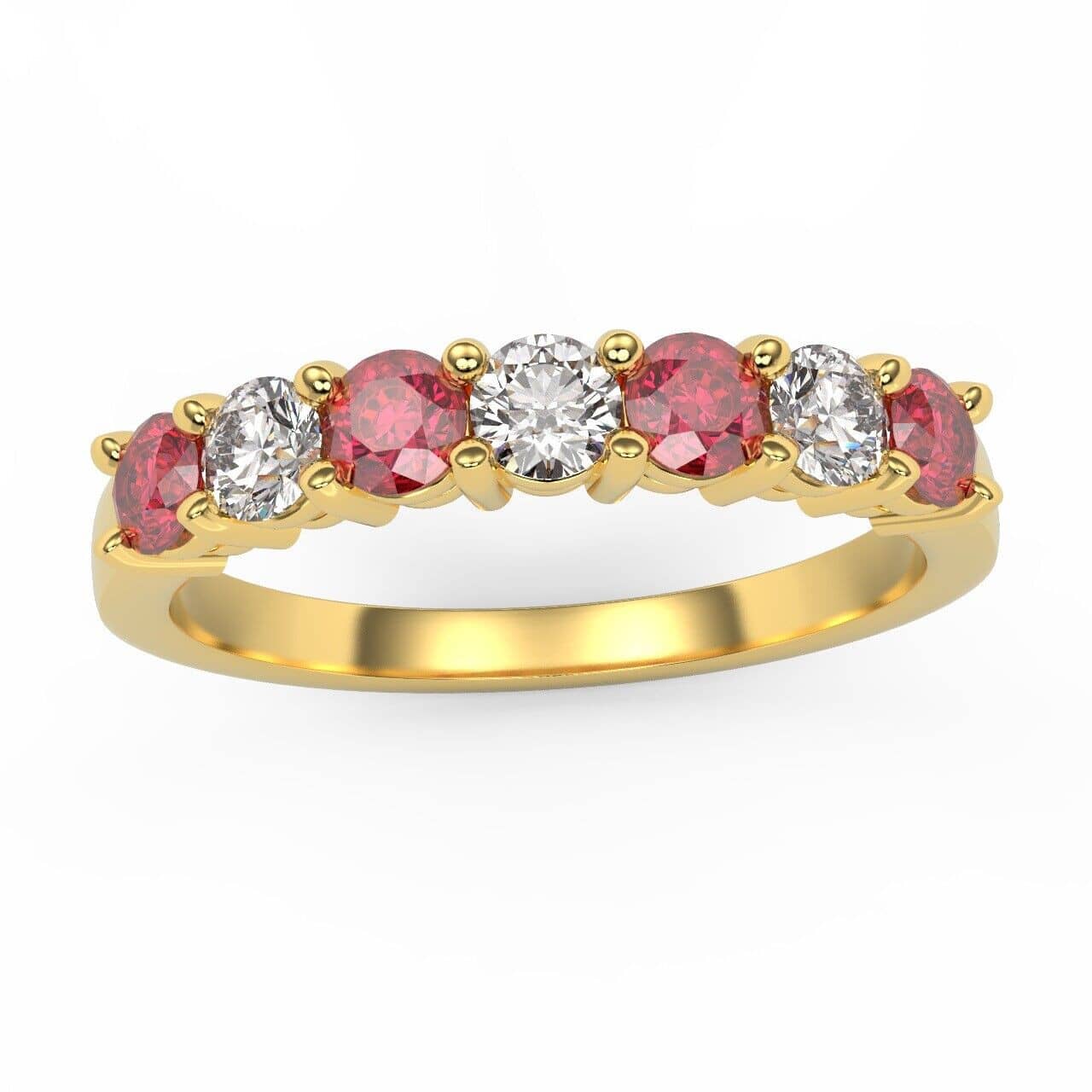 NATURAL RUBY AND DIAMONND WOMEN'S ANNIVERSARY RING - 1.00 CT IN YELLOW GOLD