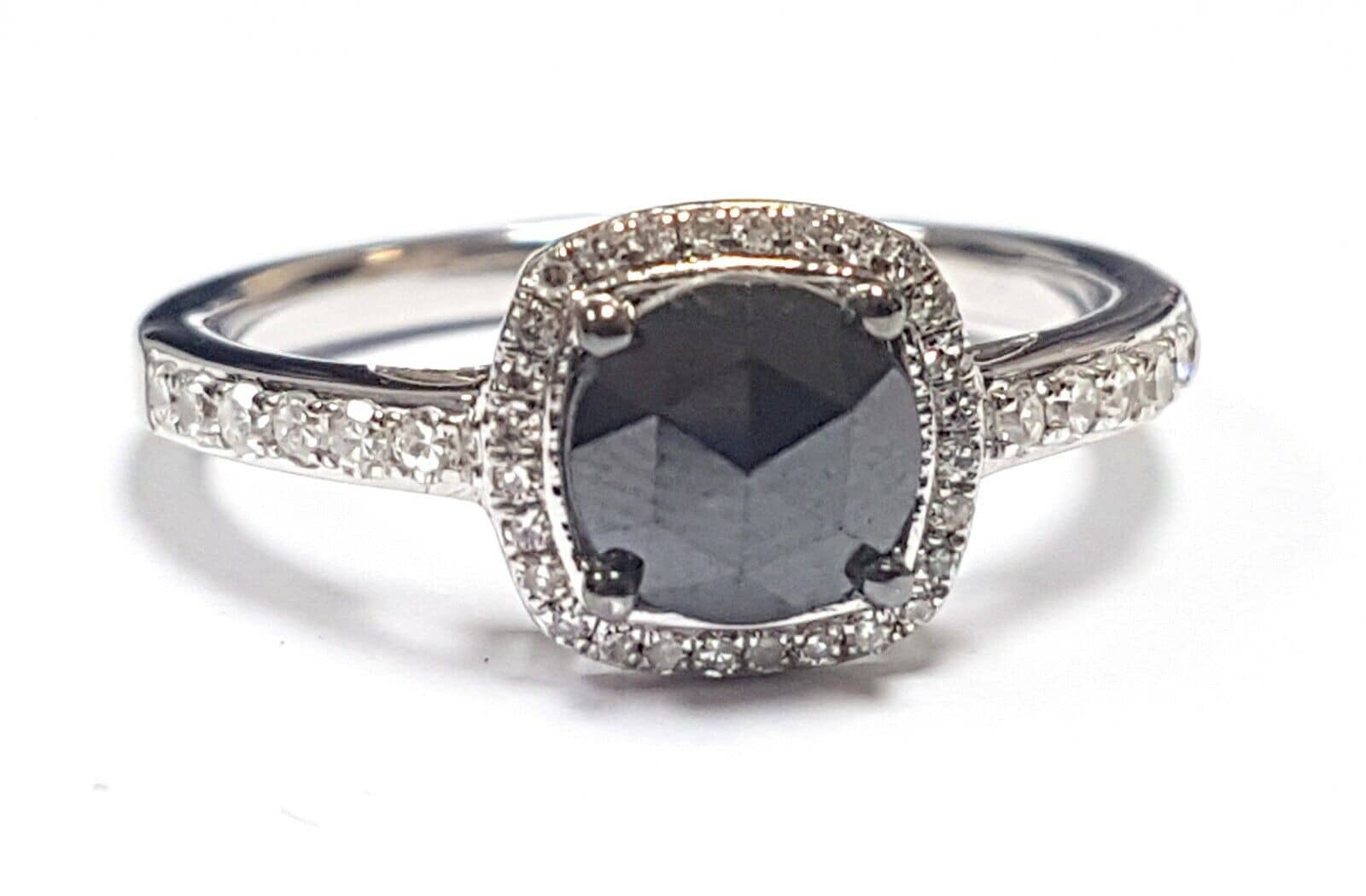 Classic 1.50 Ct AAA Black & White Diamond Halo Ring Crafted in White Gold- Offer