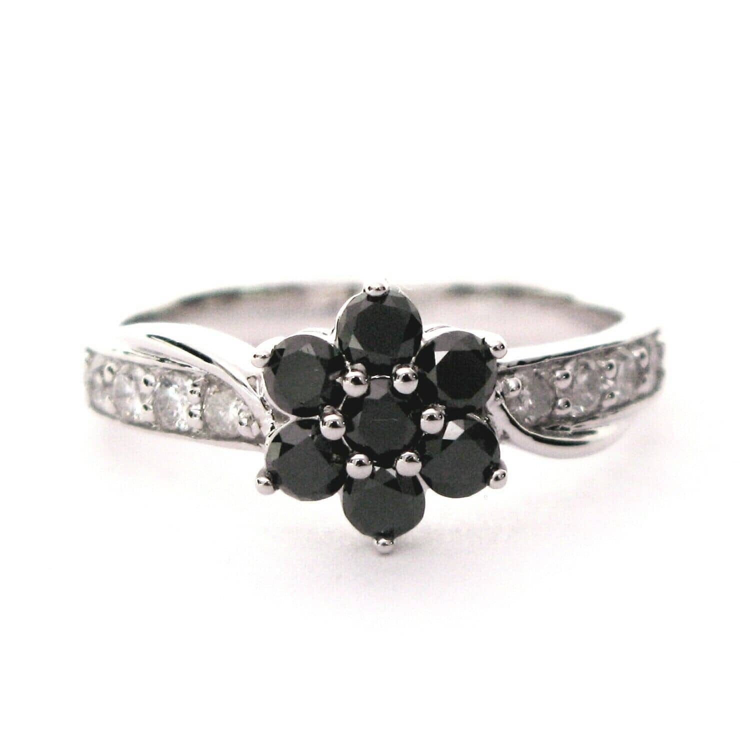 Clearance..! 1.50 Ct Black & White Diamond Cluster Engagement Ring 9k White Gold