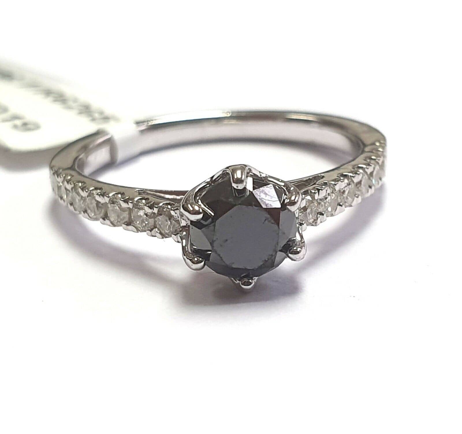 2.00 MM AAA 1.50 Ct Natural Black and WhiteDiamond Engagement In 9k White Gold