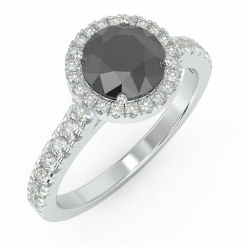 Best Offer..! 1.00 CT Black and WhiteDiamond Halo Engagement Ring In White Gold