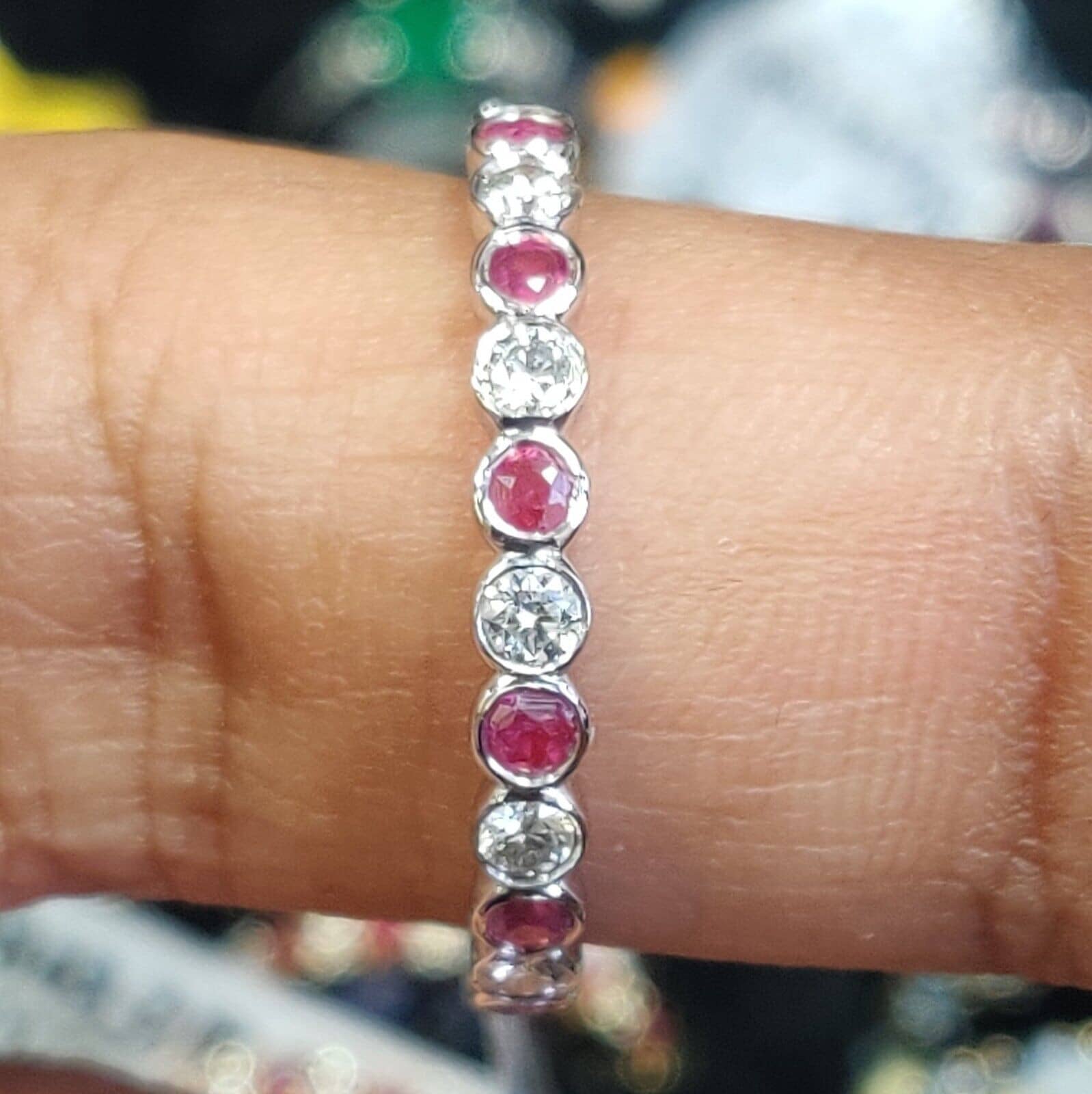 0.50 Ct Natural AAA Ruby and Diamond Half Eternity Ring In 18K White Gold