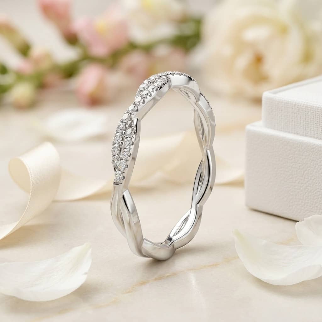 Best Gift..! 0.25 Ct Diamond Half Eternity Twisted Ring In White Gold