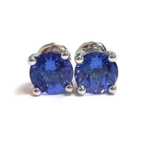 Last Piece Sale..! 3.00 Carat Round Tanzanite Stud Earring In 18k White Gold