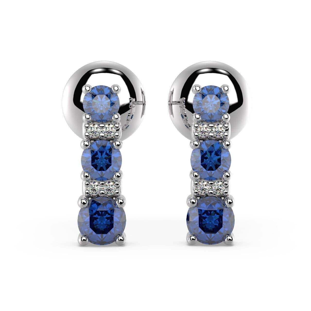 100% Natural 0.50 carat Sapphire & Diamond Tower Earrings, White & Yellow Gold