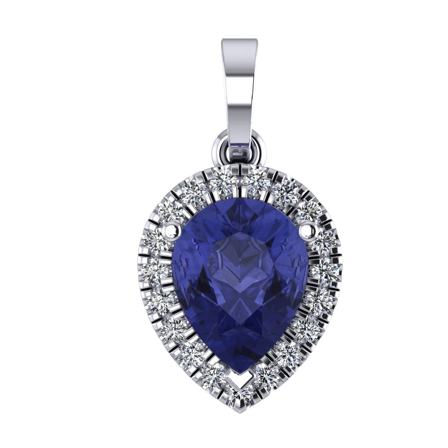 AAA 2Ct Tanzanite Pear & Diamond Halo Pendant In 18k Gold Comes With Chain