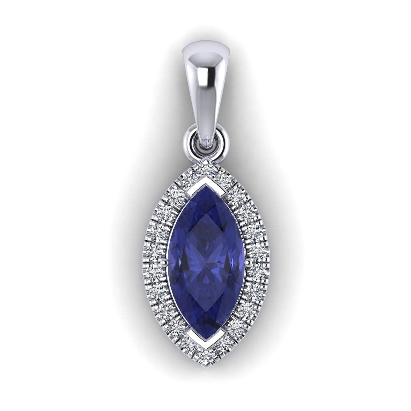 AAA 1.50 Ct Marquise Tanzanite & Diamond Halo Pendant In 18k Gold