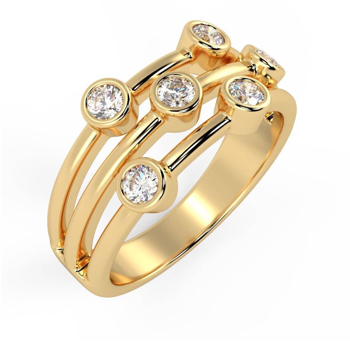 0.50 Ct Natural Round Diamond Designer Bubble Ring In 18k Yellow Gold