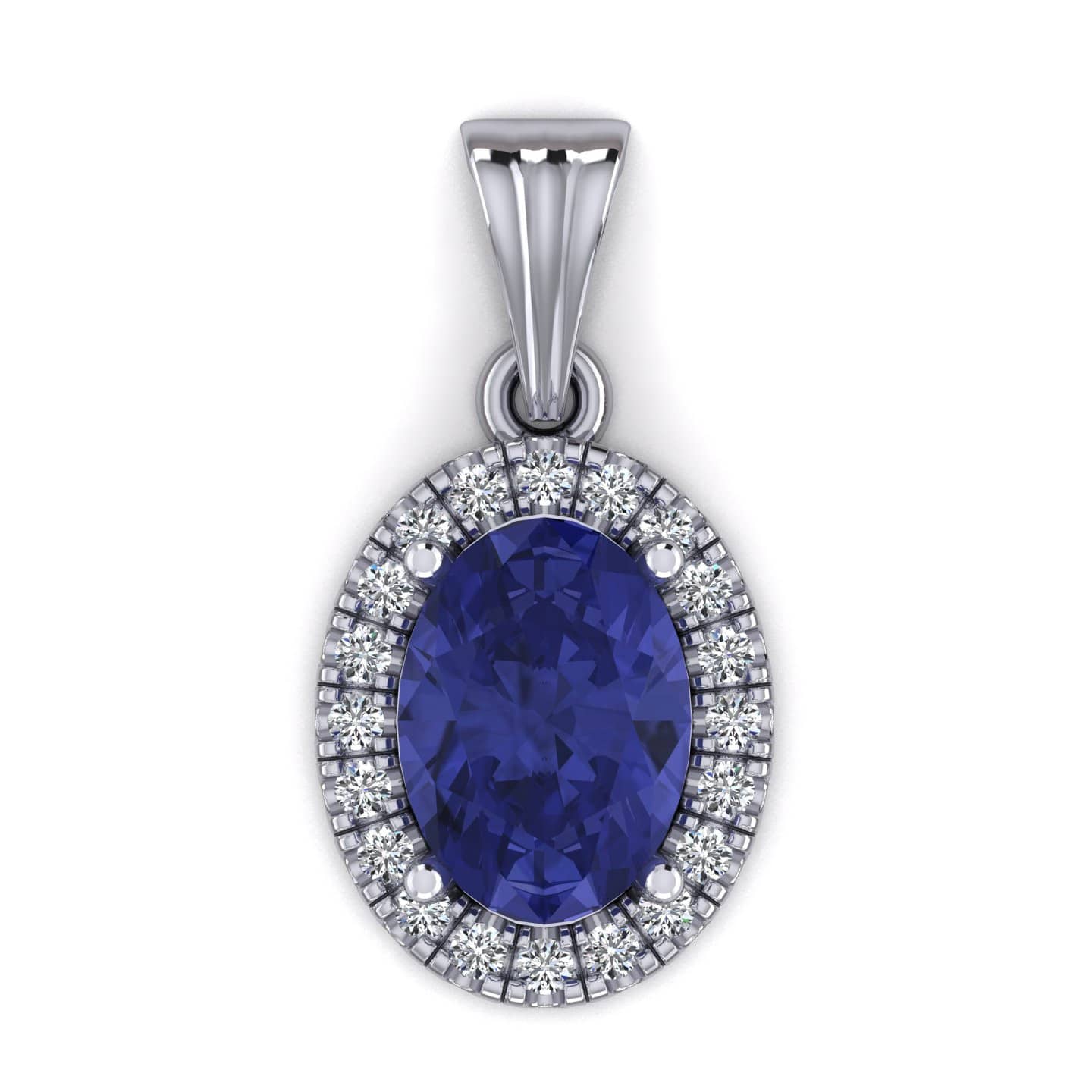 1.75 Carat AAA Oval Tanzanite & Diamond Women's Halo Pendant In 18k White Gold