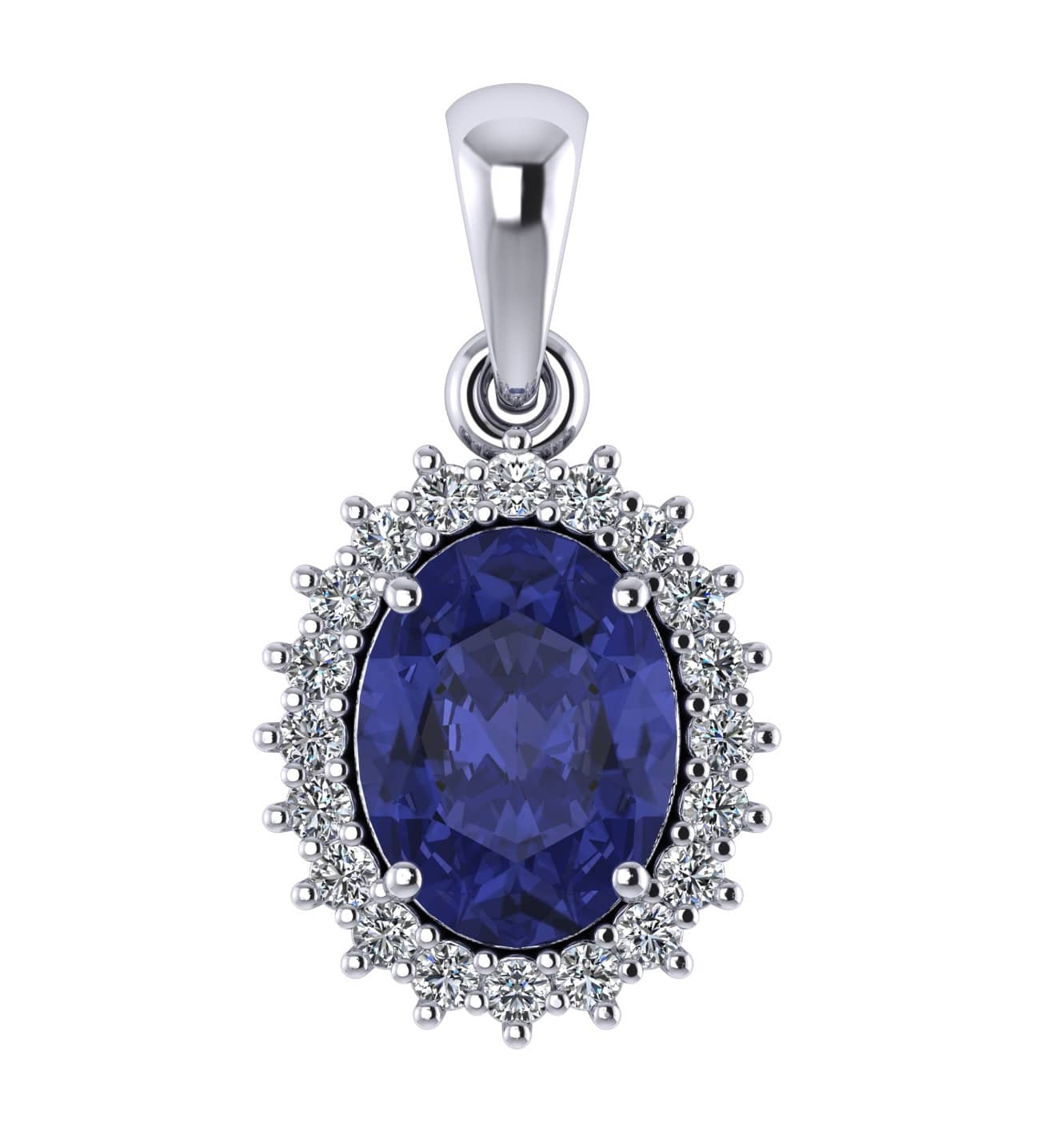 AAA 1.70 Ct Oval Tanzanite & 0.30 Ct Diamond Halo Pendant, Hallmarked 18k Gold