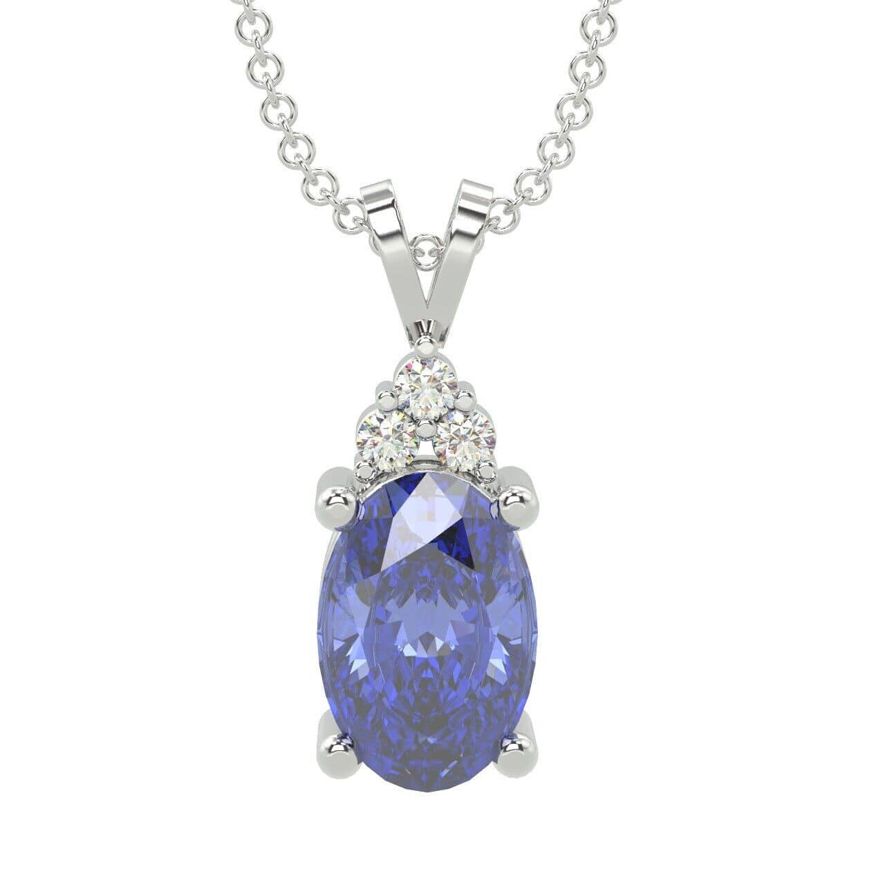 1.50 Ct Oval Tanzanite & Diamond Pendant in 18k White Gold