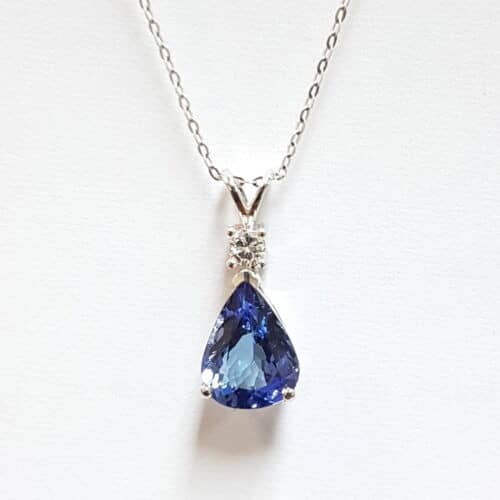Best One Natural 1.20Ct Pear Tanzanite And Diamond Pendant White Gold With Chain