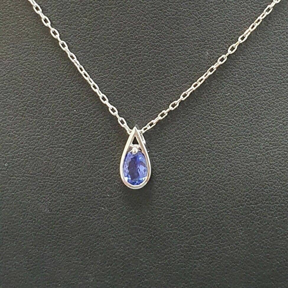 100% Natural 1.00Ct Pear Tanzanite Solitaire Pendant with Chain, White Gold