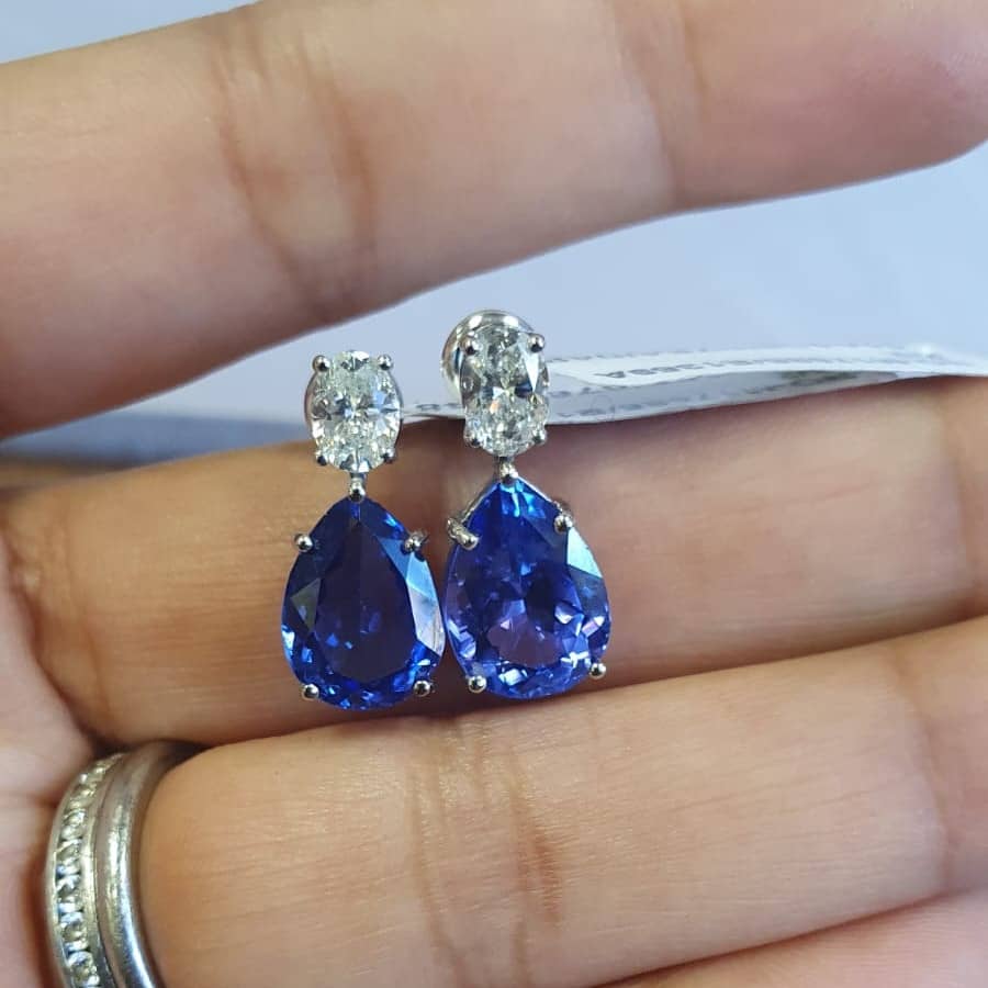 8.70 CT Pear Shape Tanzanite & Diamond Earrings Hallmarked 18k White Gold