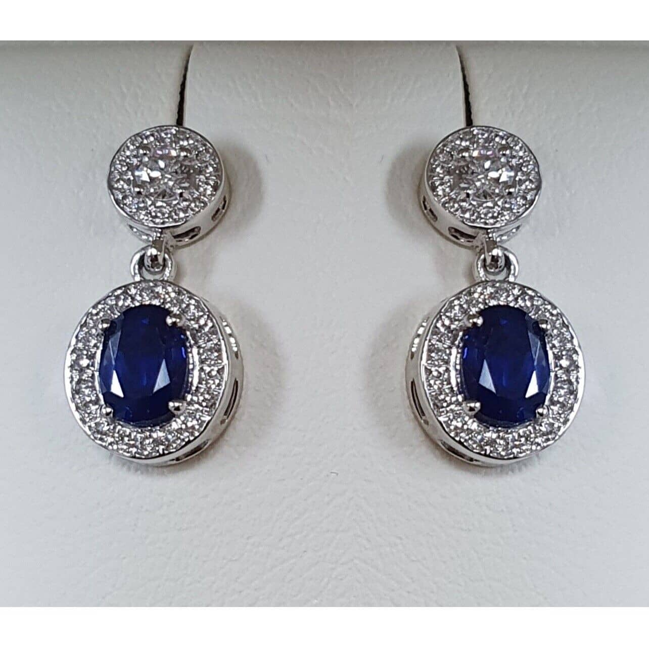 100 % Natural Diamond Cut Sapphire & Diamond Dangle Earrings 18k White Gold