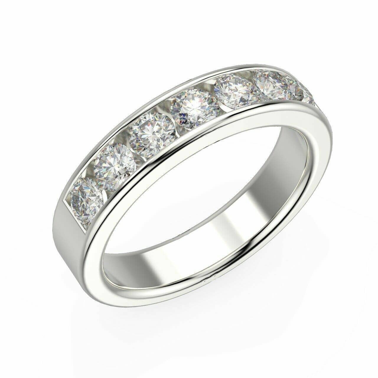 VS Quality 1.25Ct Natural Round Diamond Half Eternity Ring, Heavy Platinum