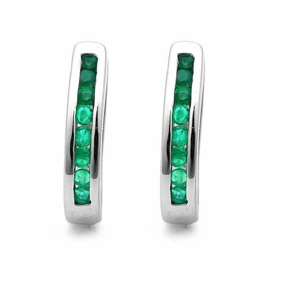 Best Offer 1.50 Ct Round Diamond cut Green Emerald Hoop Earring Heavy White Gold